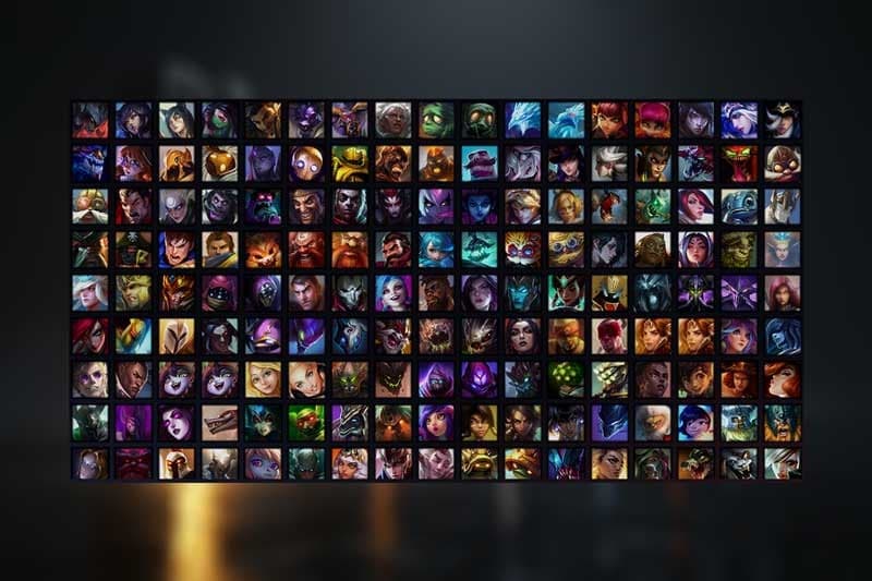 The League of Legends champion grid — in a fearless series, every champion picked is removed from this pool for the remaining games